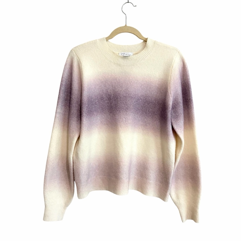 Nordstrom Wool Cashmere Blend Sweater Purple Cream Ombré Size Medium